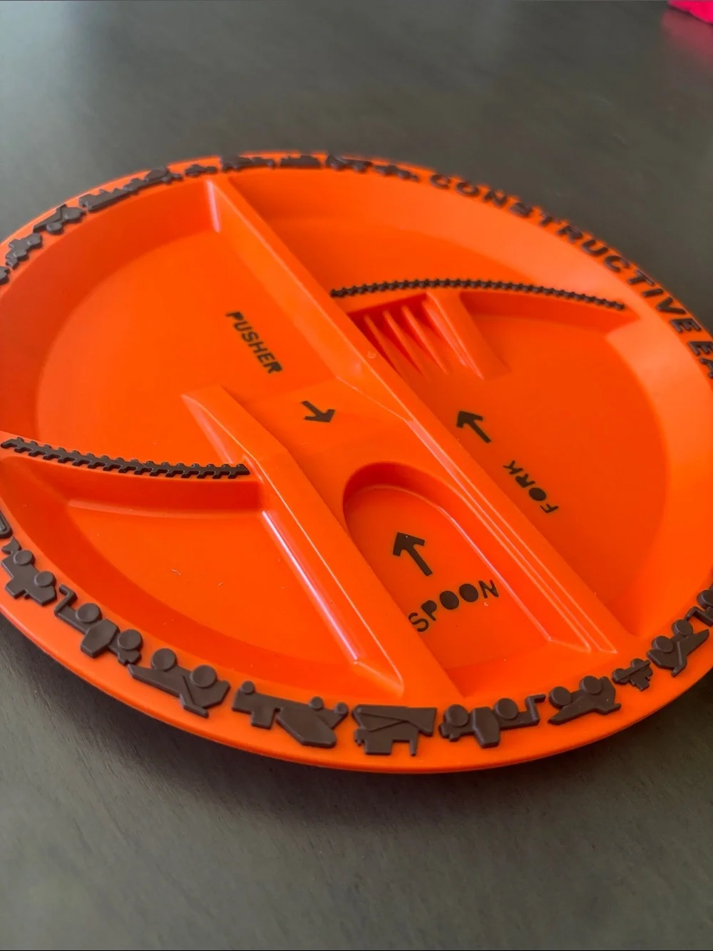 Constructive Eating Orange Divided Plate with Yellow Utensils